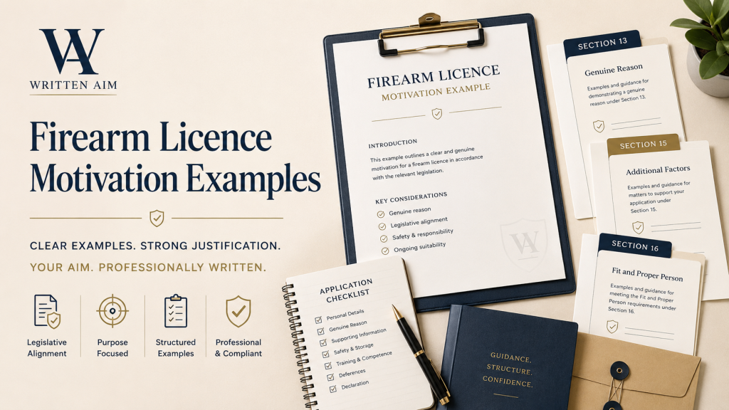 Firearm licence motivation example South Africa with structured application documents and supporting paperwork